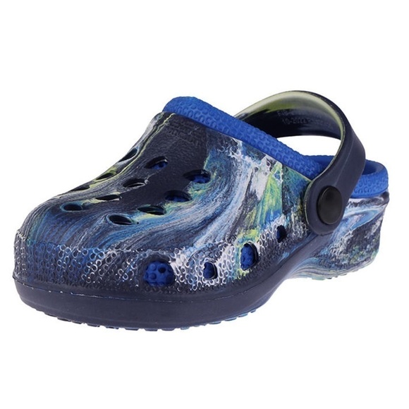 Navy & Black Tie-Dye Swirl Heel-Strap Clog Beach Travel Swim Shoes - Picture 1 of 6
